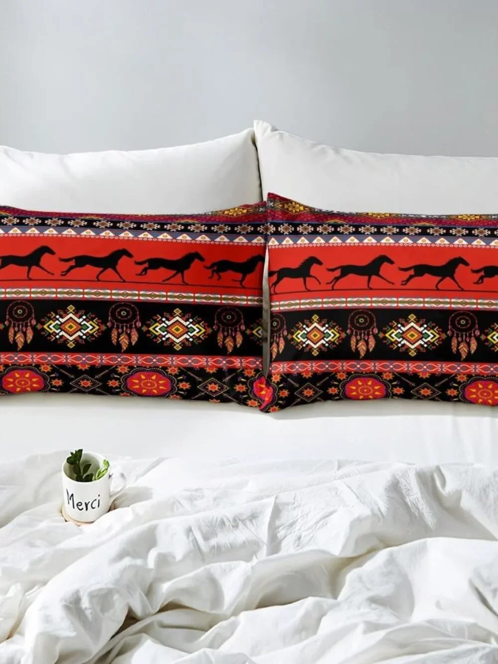 Boho Dream Catcher Comforter Set Galloping Horse Bedding Set for Kids Boys Girls